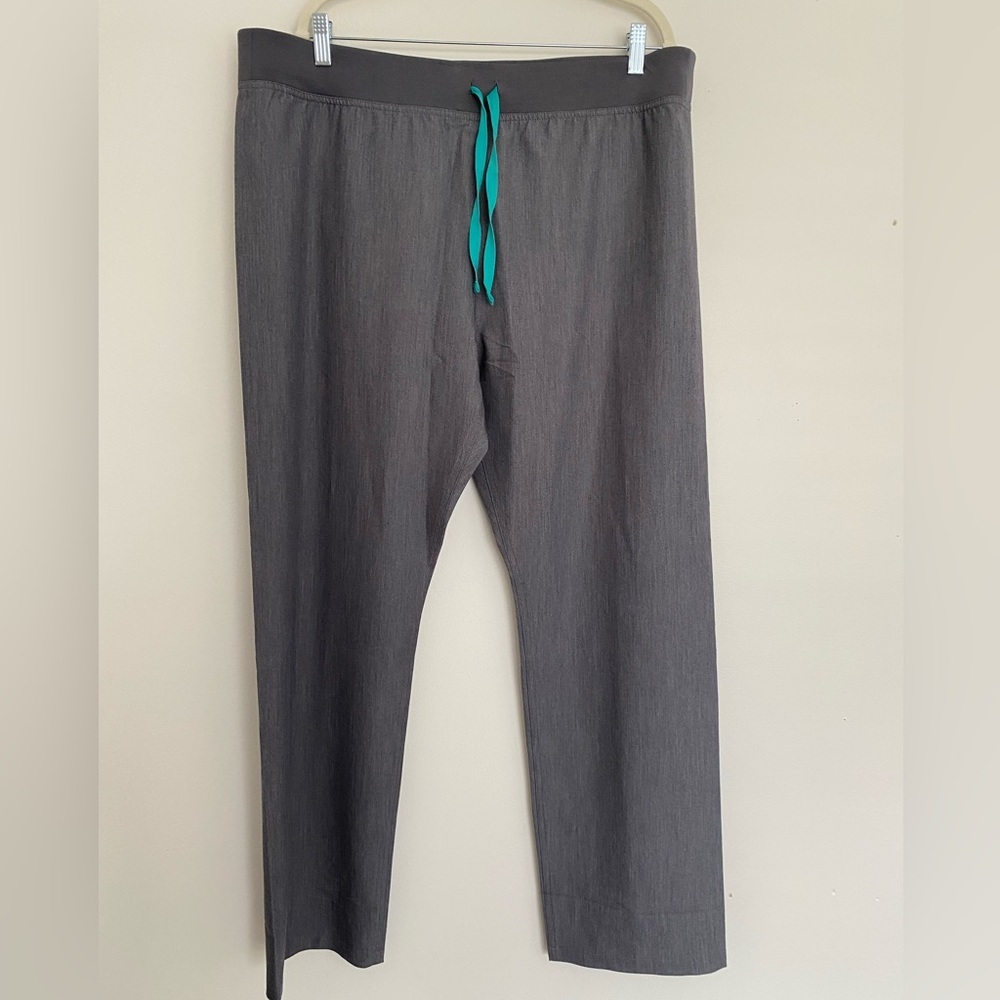 Figs Gray Straight Leg Pants with Teal Drawstring
